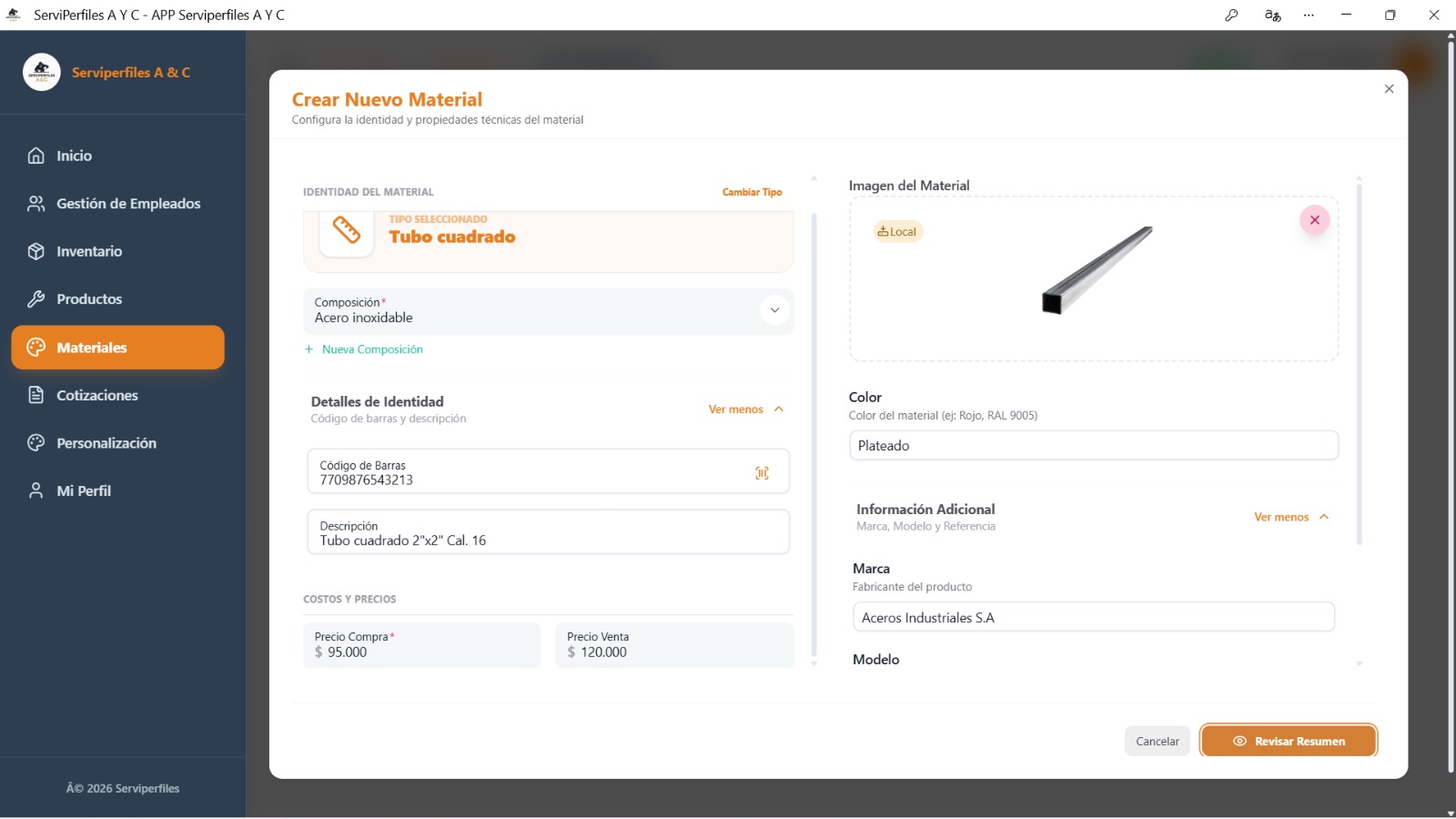Captura de pantalla del proyecto ServiPerfiles A&C — App Full-Stack